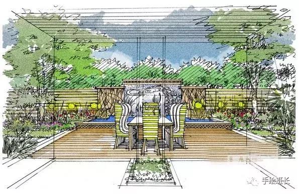 手绘分享｜庭院景观设计手绘效果图