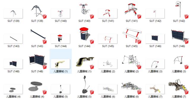 SU景观素材-300多个健身器械、儿童设施、小型游乐场设施