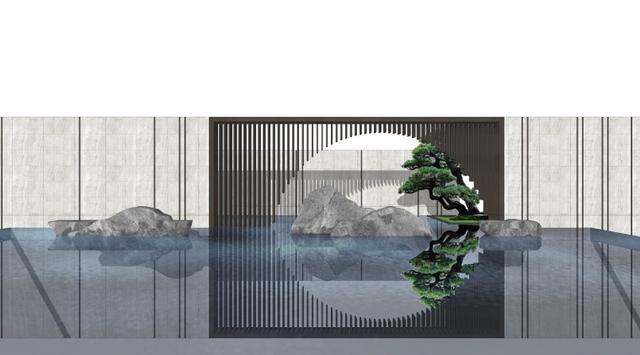 66张新中式山水墙意向图,附赠48个山水景观墙源文件,直接拿来用