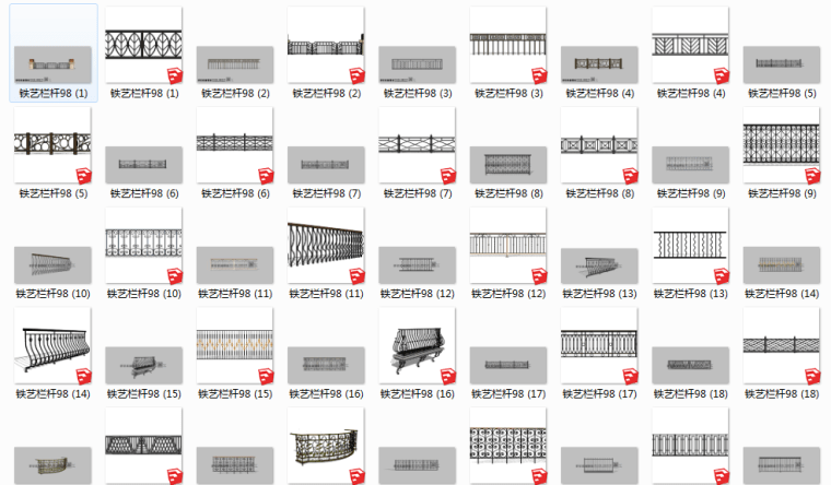 102组铁艺铁花栏杆SU模型景观素材_1