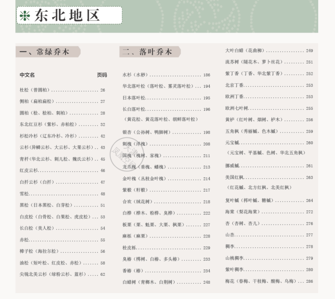 3-东北地区常绿乔木、落叶乔木