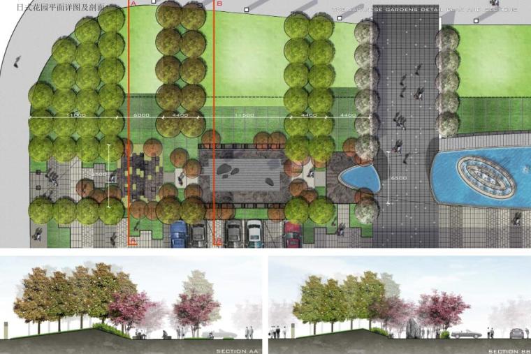 现代风格屋顶花园景观方案设计-日式花园平面详图及剖面