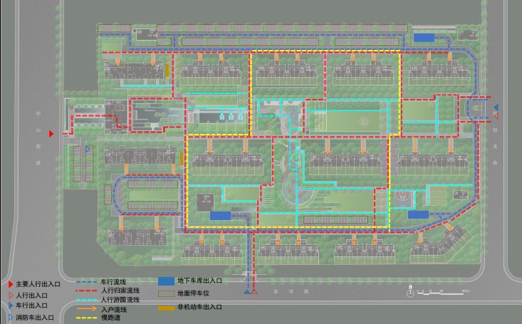 [江苏]苏州极简主义度假式居住区景观设计-流线分析