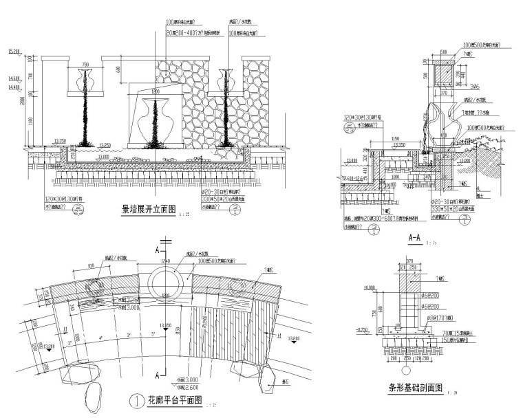 园林景墙施工CAD详图20例-1