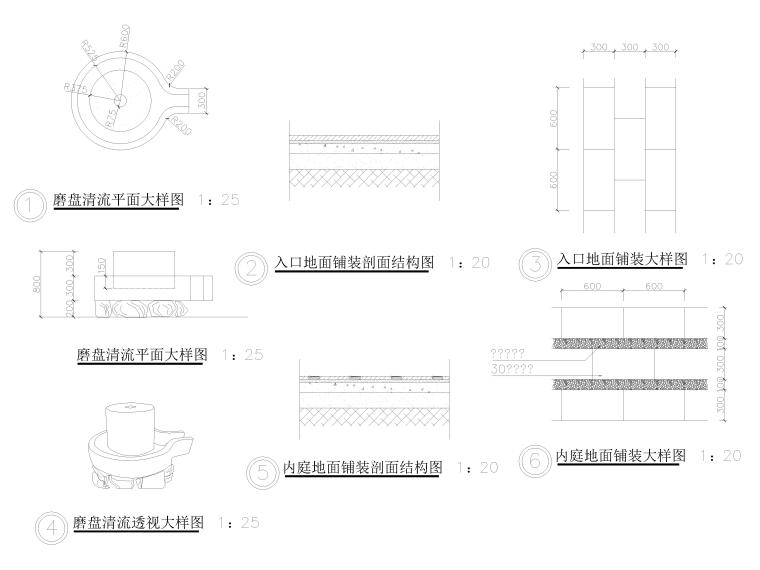 [陕西]某庭院景观施工图全套图纸-铺装及小品详图