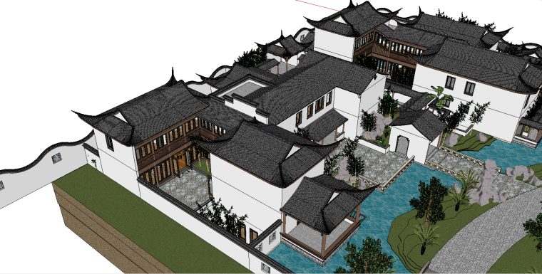 特色徽派古建园林院落模型su模型-场景六 特色徽派古建园林院落模型su模型-场景六