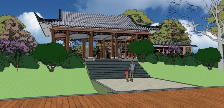 中式公园景观全套精细SU模型(中式景观入口,中式廊亭)-Y 19 中式公园景观全套精细SU模型(中式景观入口,中式廊亭)-Y 19