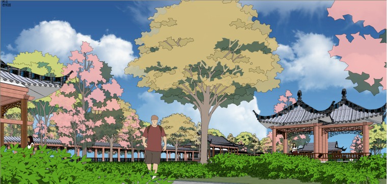 中式公园景观全套精细SU模型(中式景观入口,中式廊亭)-Y 16 中式公园景观全套精细SU模型(中式景观入口,中式廊亭)-Y 16
