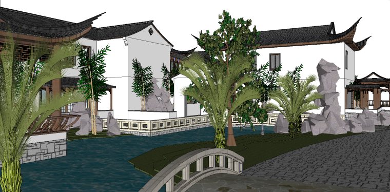 特色徽派古建园林院落模型su模型-场景四 特色徽派古建园林院落模型su模型-场景四