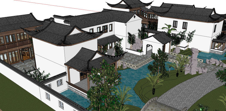 特色徽派古建园林院落模型su模型-场景五 特色徽派古建园林院落模型su模型-场景五