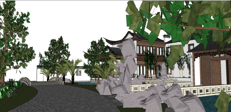 特色徽派古建园林院落模型su模型-场景三 特色徽派古建园林院落模型su模型-场景三
