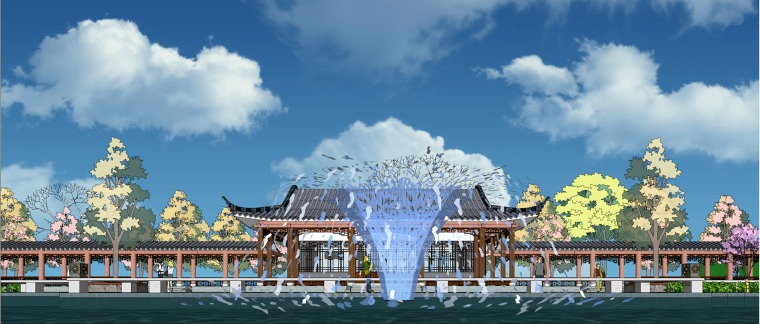 中式公园景观全套精细SU模型（中式景观入口，中式廊亭）-Y 13