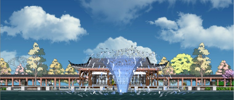 中式公园景观全套精细SU模型(中式景观入口,中式廊亭)-Y 13 中式公园景观全套精细SU模型(中式景观入口,中式廊亭)-Y 13