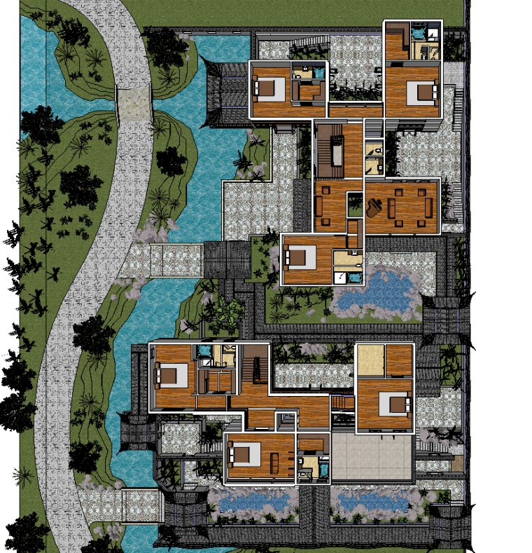 特色徽派古建园林院落模型su模型-场景九 特色徽派古建园林院落模型su模型-场景九
