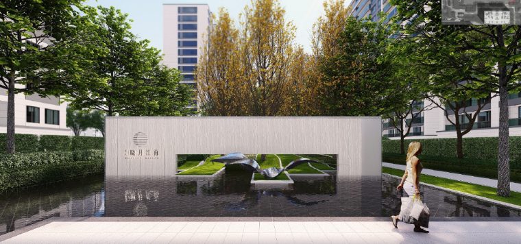 [浙江]桐乡现代简洁居住区景观设计方案-庭院水景效果图