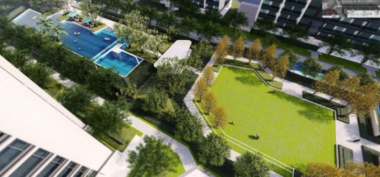 [浙江]桐乡现代简洁居住区景观设计方案-泳池 阳光草坪效果图