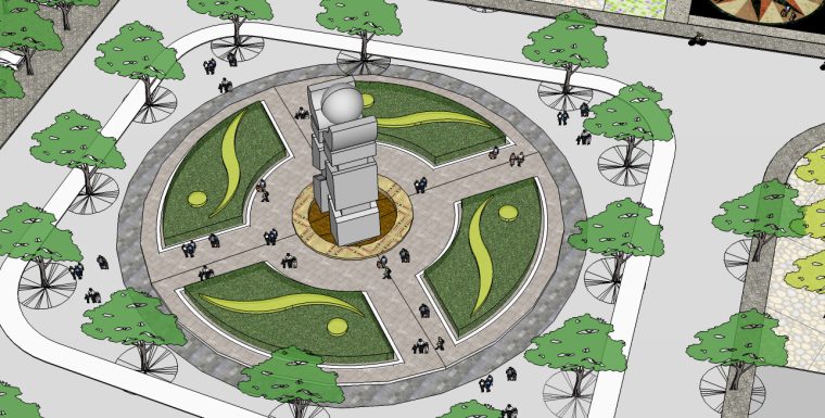 公园广场景观su模型（含，景观标示，景观灯，广场喷泉水景，镂空屏风）-7