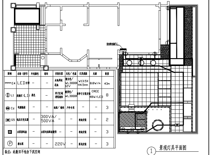 深圳现代别墅景观施工图-景观灯具平面图