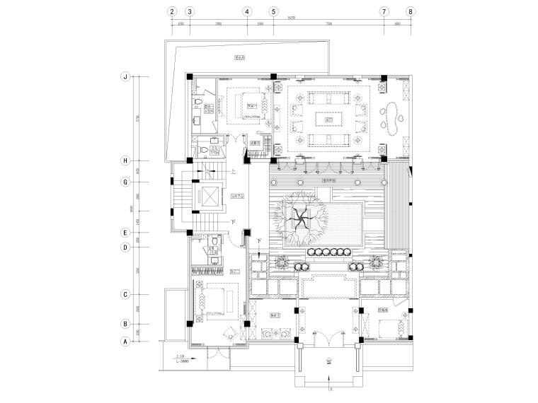 [成都]中德麓府别墅四合院CAD平面图 3D模型-合院C户型一层平面布置图