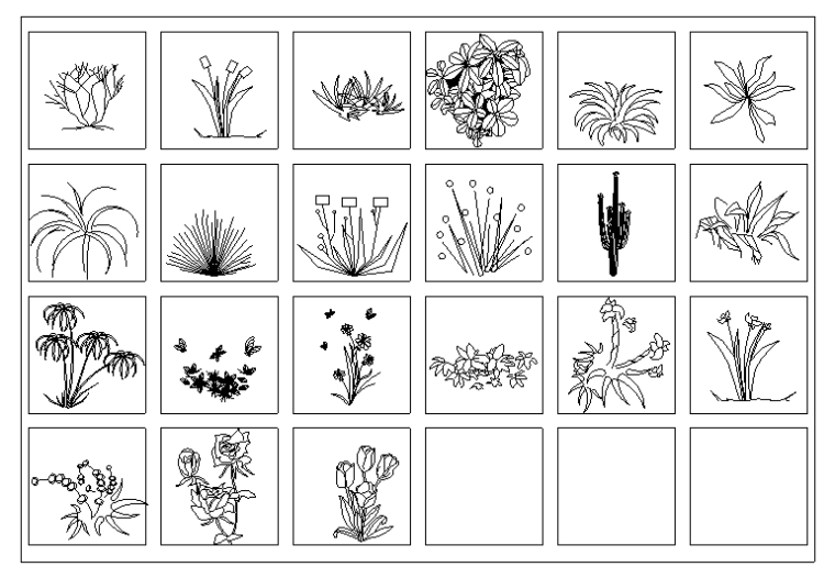 常用景观植物CAD图块-园林花草立面