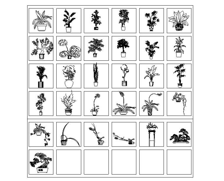 常用景观植物CAD图块-园林花草立面