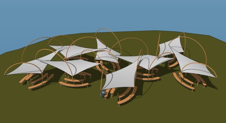 SU室外张拉膜模型雨棚亭子座椅景观小品模型
