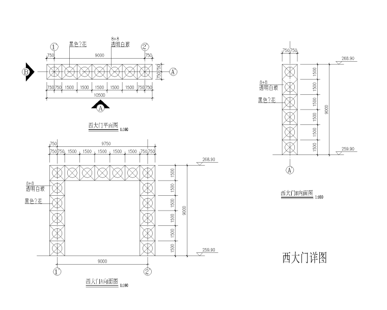 景观入口大门CAD施工图（公园大门，居住区大门，T形舞台等）