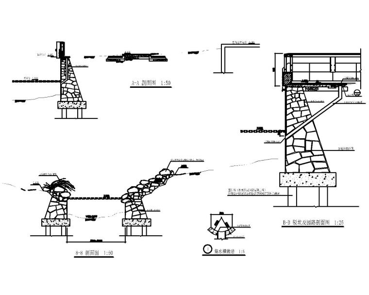 岸石驳岸离岸池沿驳坎CAD施工详图