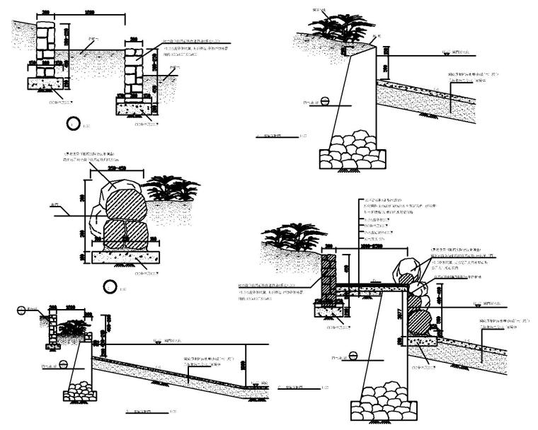 岸石驳岸离岸池沿驳坎CAD施工详图