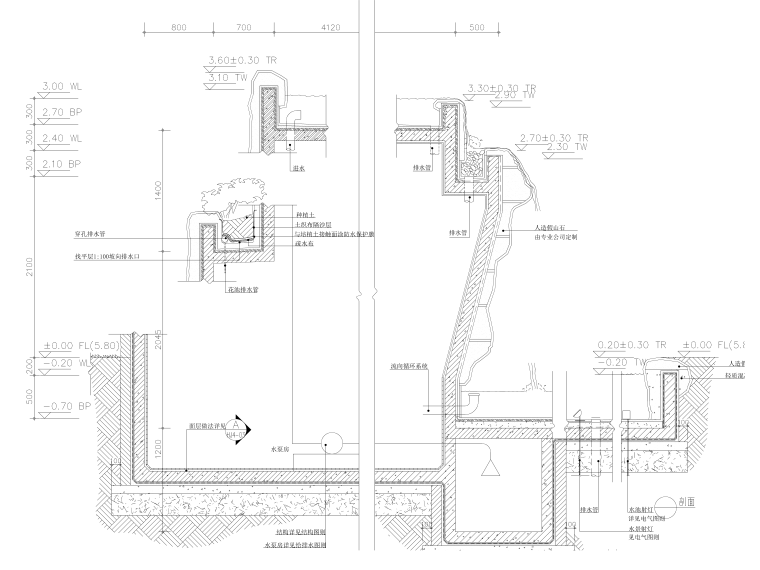 景观水幕跌水瀑布CAD施工图合集