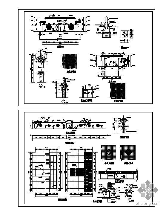 中式古典景观围墙CAD施工大样图