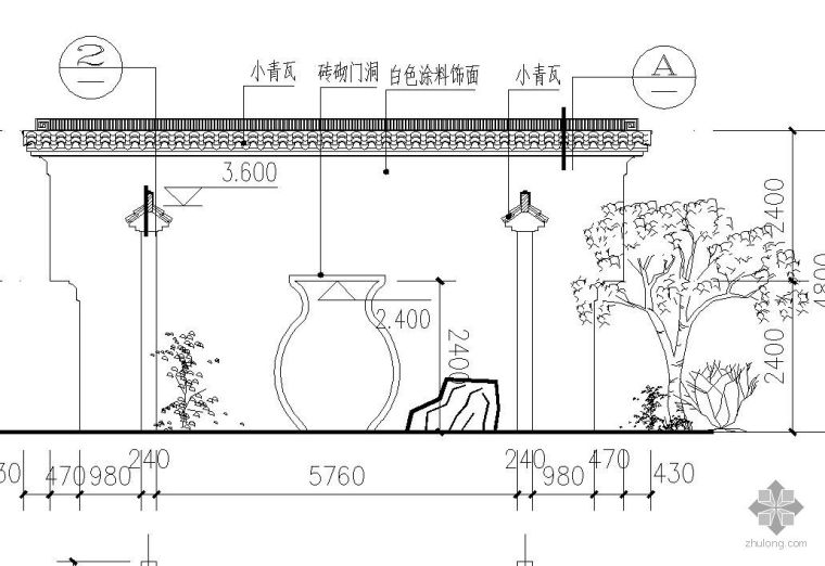 中式古典景观围墙CAD施工大样图