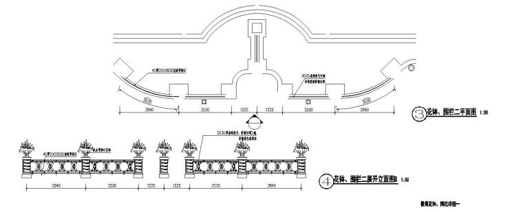 欧洲风格景观花钵、围栏节点详图设计