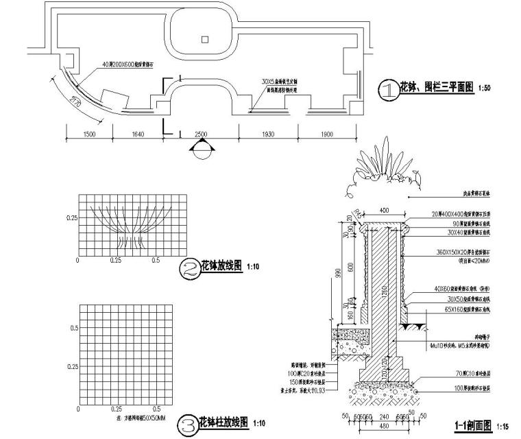 欧洲风格景观花钵、围栏节点详图设计