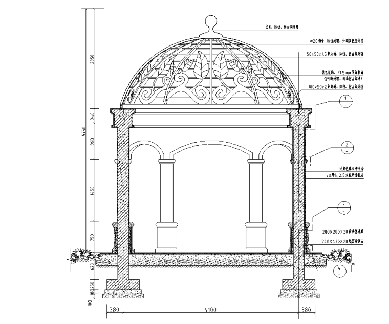 欧式圆顶景观亭施工详图设计