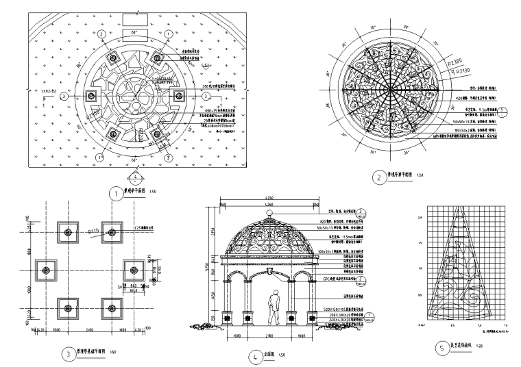 欧式圆顶景观亭施工详图设计