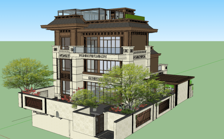 天宸府新中式别墅住宅景观SU模型下载 天宸府新中式别墅住宅景观SU模型下载