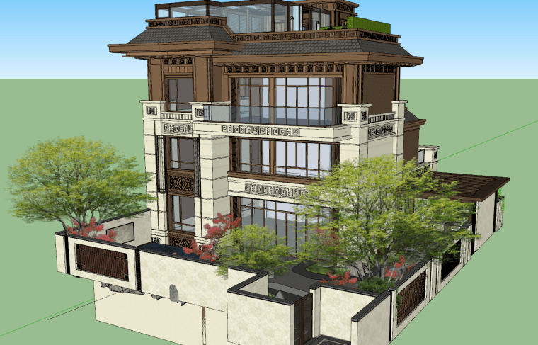 天宸府新中式别墅住宅景观SU模型下载 天宸府新中式别墅住宅景观SU模型下载