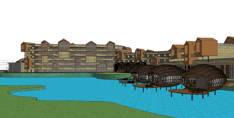 新和风山水绿城温泉小镇建筑模型合集