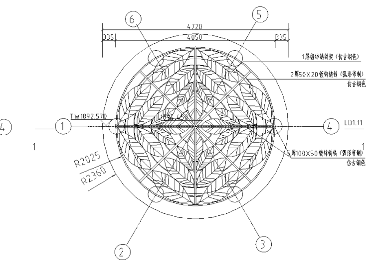 欧式圆顶景观亭CAD施工图