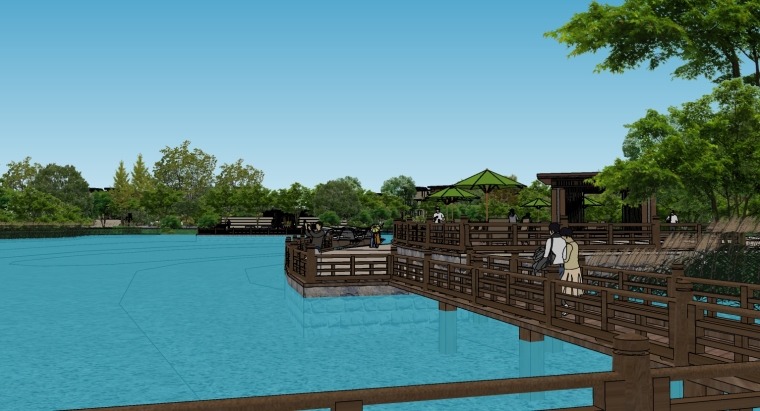 滨湖景观公园景观SU模型下载