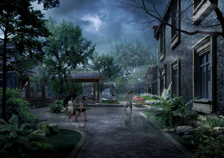 雨天景观效果图PSD源文件下载 雨天景观效果图PSD源文件下载