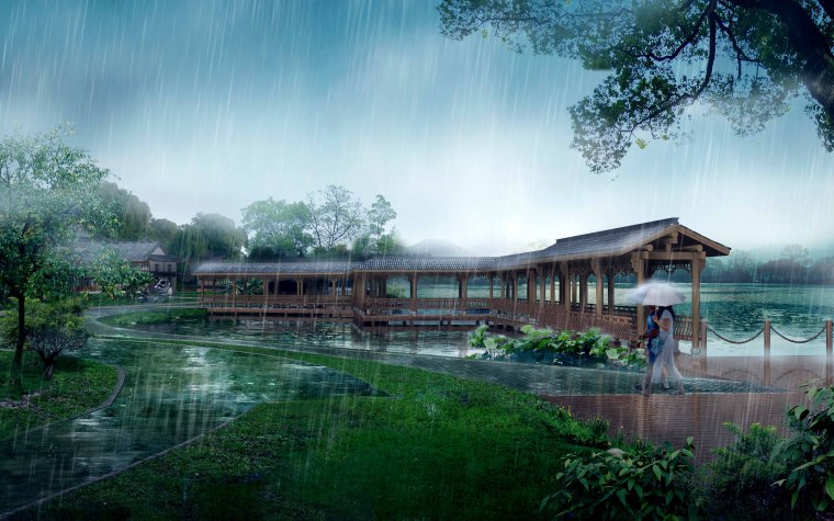 雨天景观效果图PSD源文件下载 雨天景观效果图PSD源文件下载