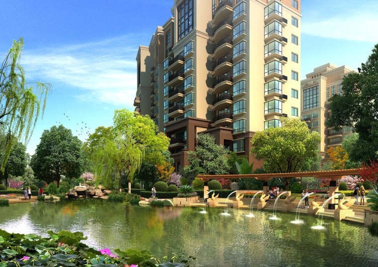 滨水住宅景观效果图PSD素材源文件 滨水住宅景观效果图PSD素材源文件