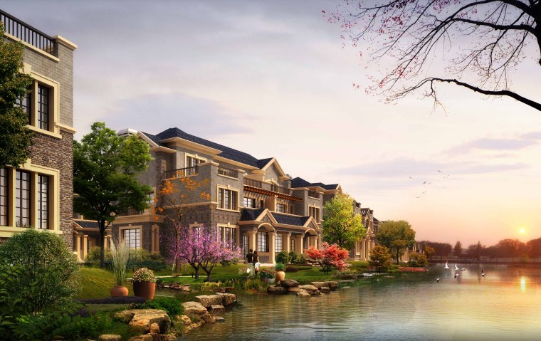 滨水住宅景观效果图PSD素材源文件 滨水住宅景观效果图PSD素材源文件