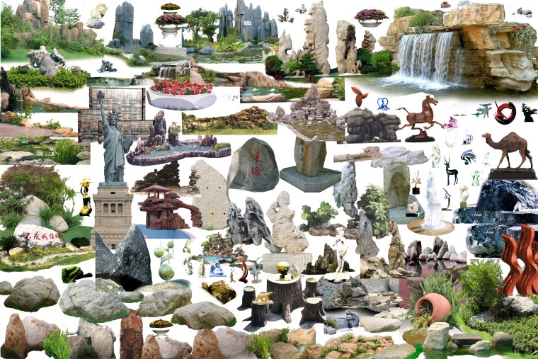二十套假山石头雕塑PSD素材分享-灵感屋