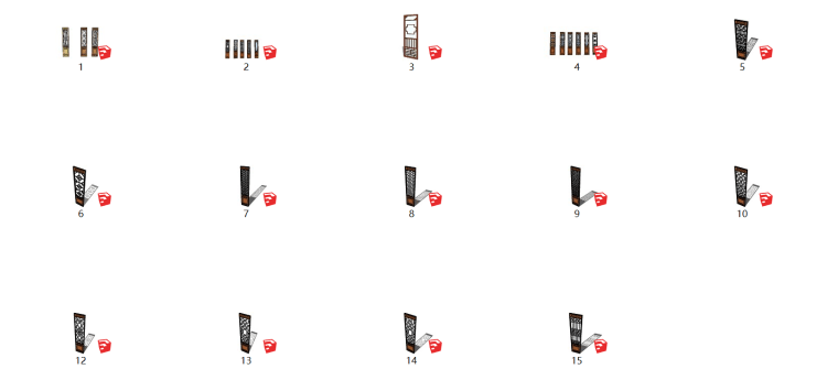 15套中式格栅门sketchup模型-灵感屋