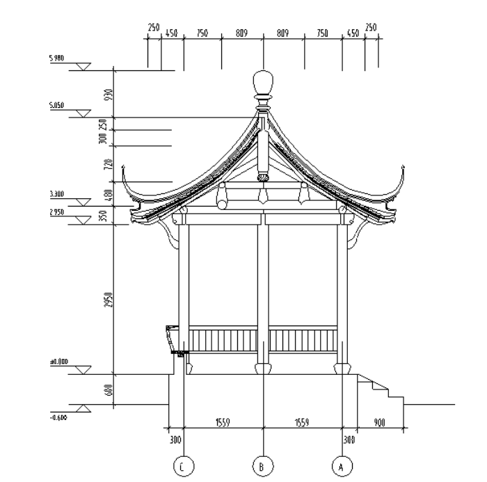 中国古建八角亭施工详图-灵感屋