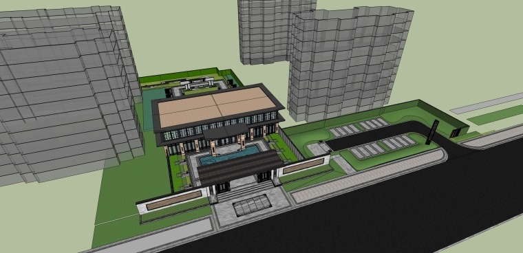 奥山·尚唐府中式售楼处示范区SU模型-灵感屋