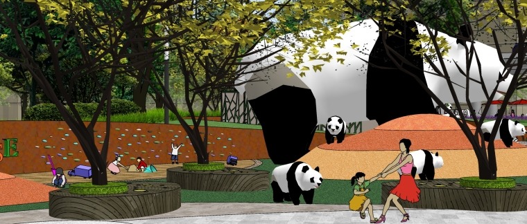 社区市政公园熊猫IP景观su模型-灵感屋